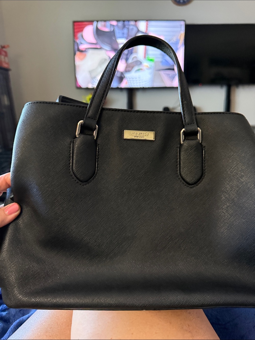 kate spade Black Saffiano Satchel with Gold-Tone Plaque